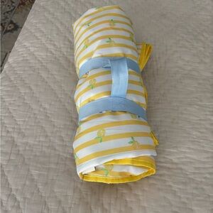 Lilly Pulitzer Striped Yellow and White Blanket with Blue Strap